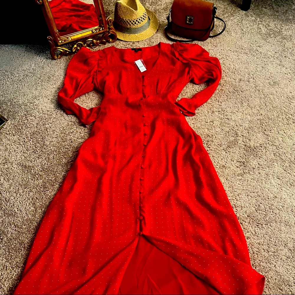 NWT J. CREW RED BUTTON UP MAXI DRESS